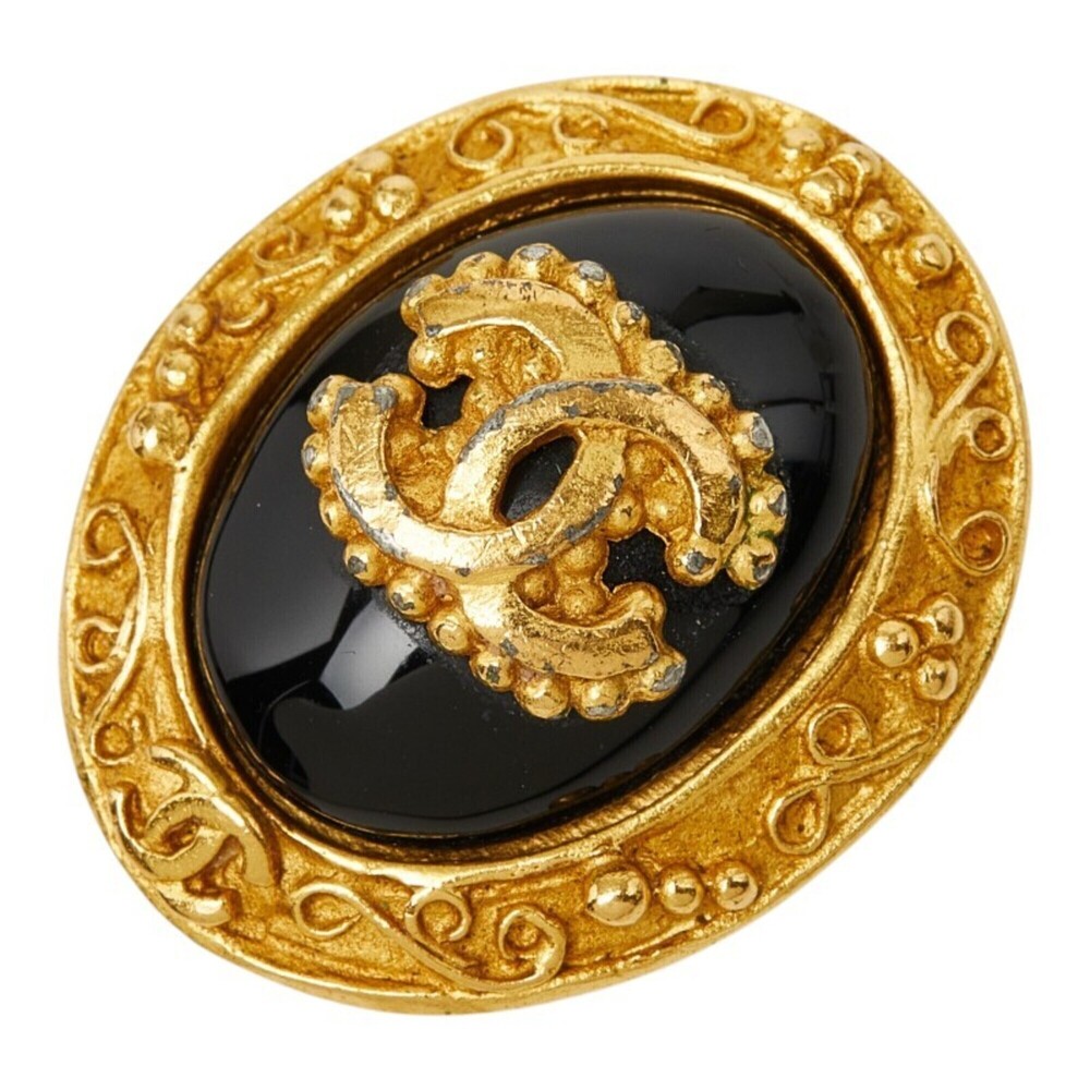 Chanel Coco Mark Vintage Earring 95A (Single Only) Gold Black Plated Women's ...